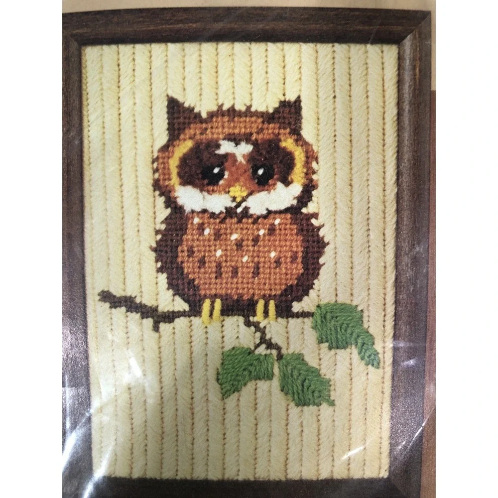 Vintage Caron Perkies Needlepoint Kit Observing Owl Kit #4696 1980 NIP